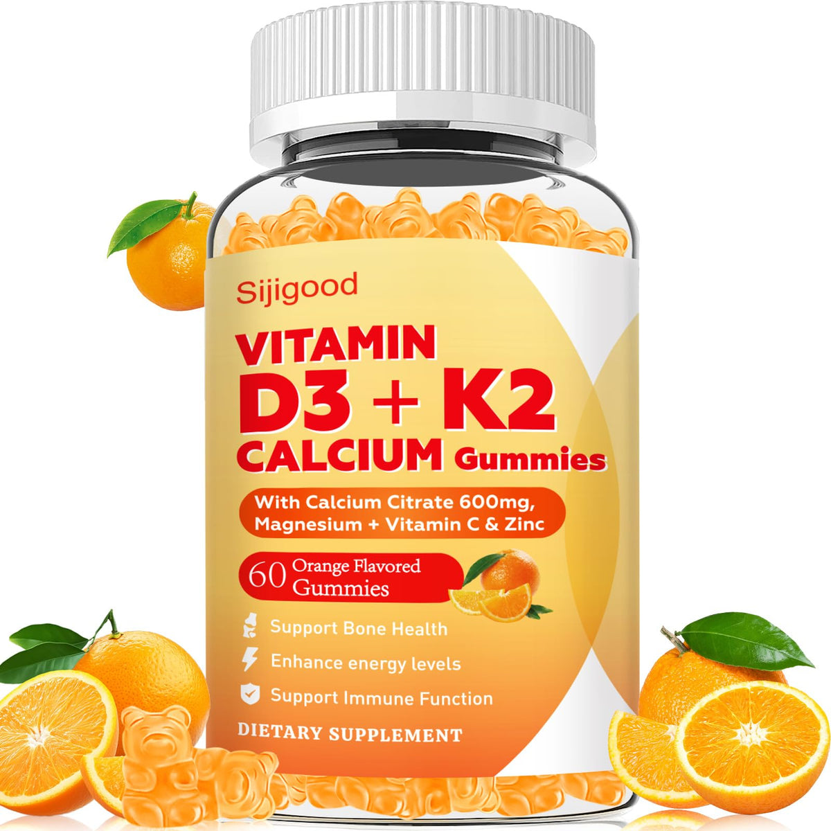Sijigood Vitamin D3 K2 Gummies orange flavor bottle front