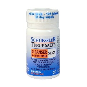 Ingredients panel for Silica-100 Tabs by Schuessler Tissue Salts