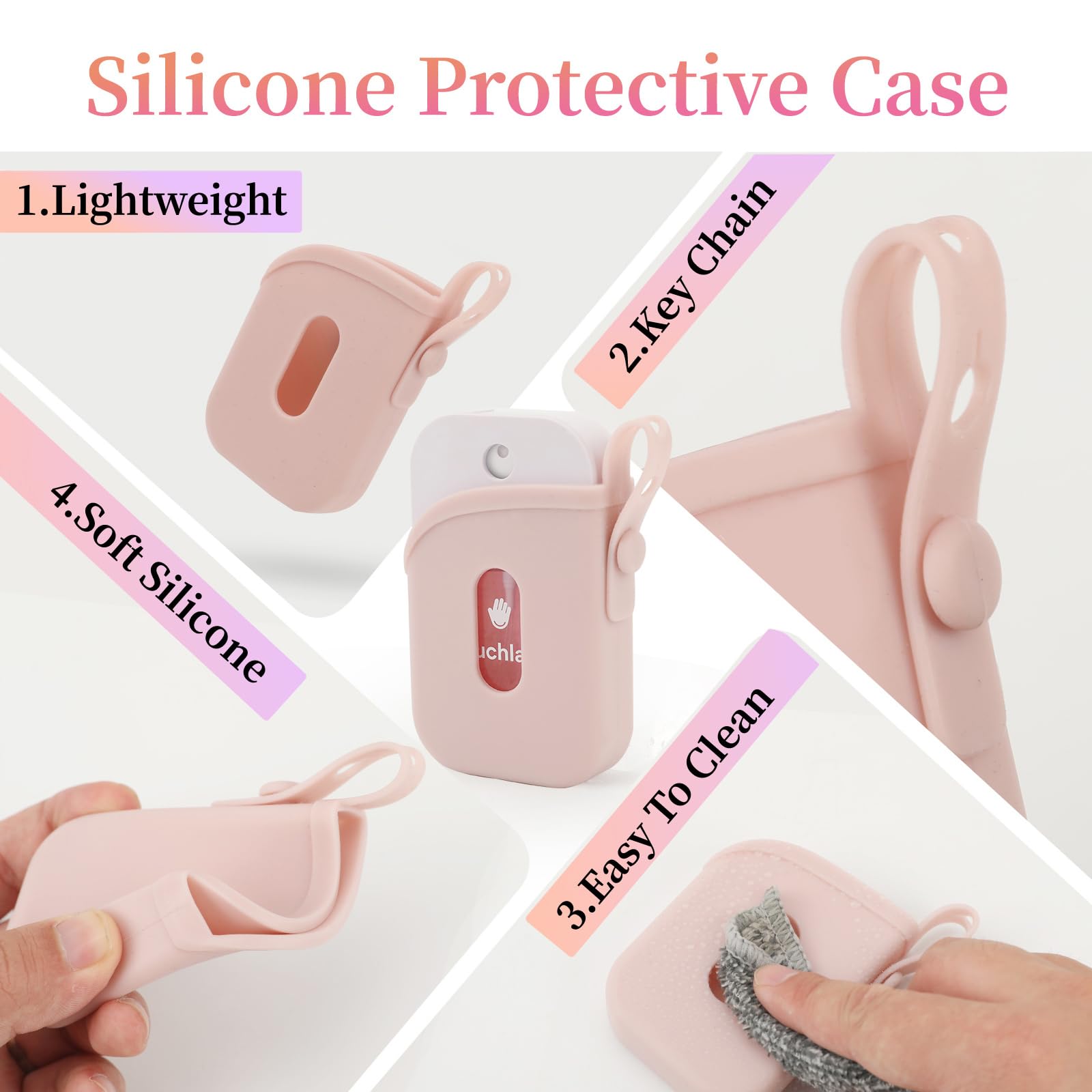 Close-up of adjustable strap and keychain connection on purple silicone case