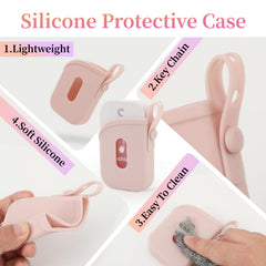 Close-up of adjustable strap and keychain connection on purple silicone case