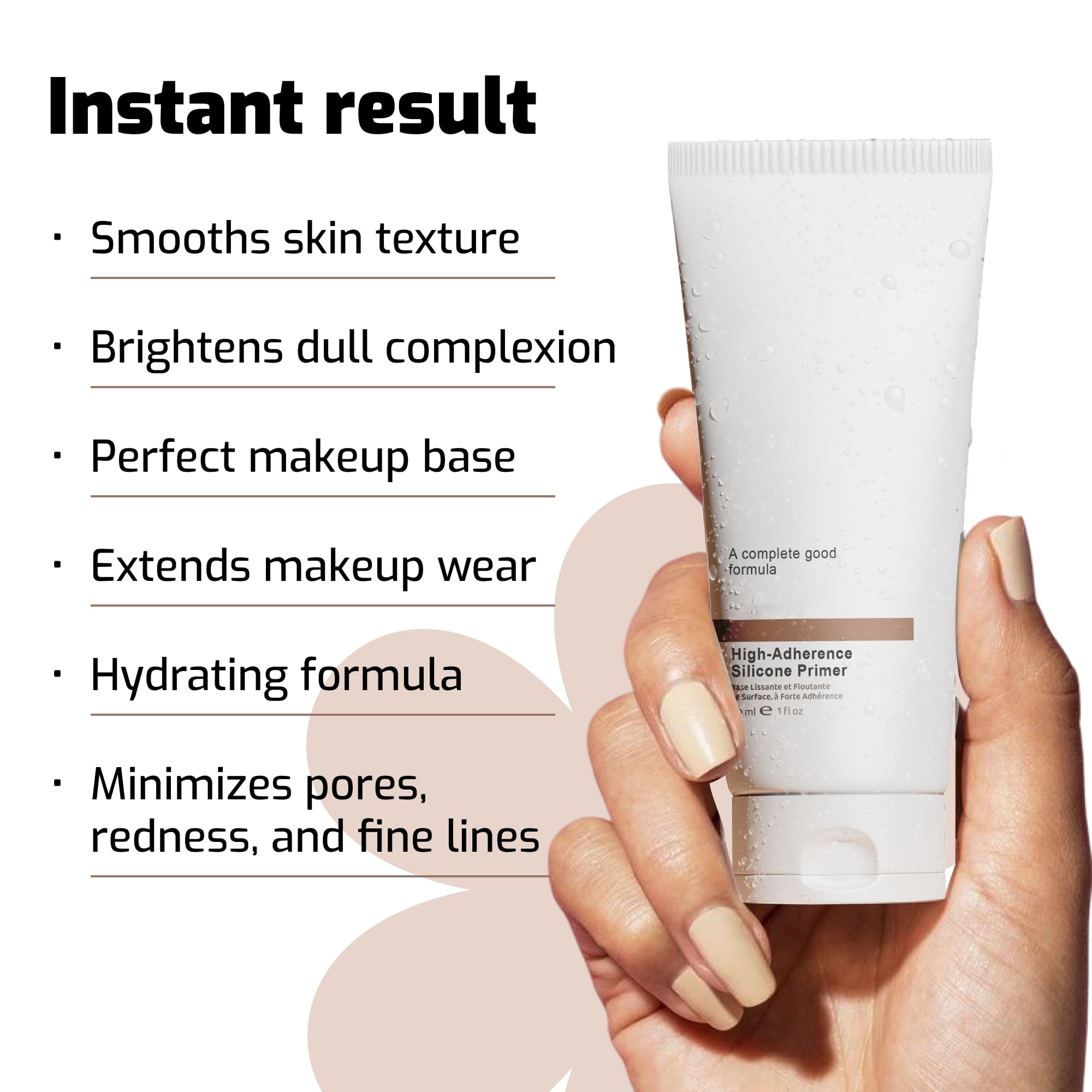 Silicone Face Primer dispense action demonstrates fast-absorbing, non-greasy formula.
