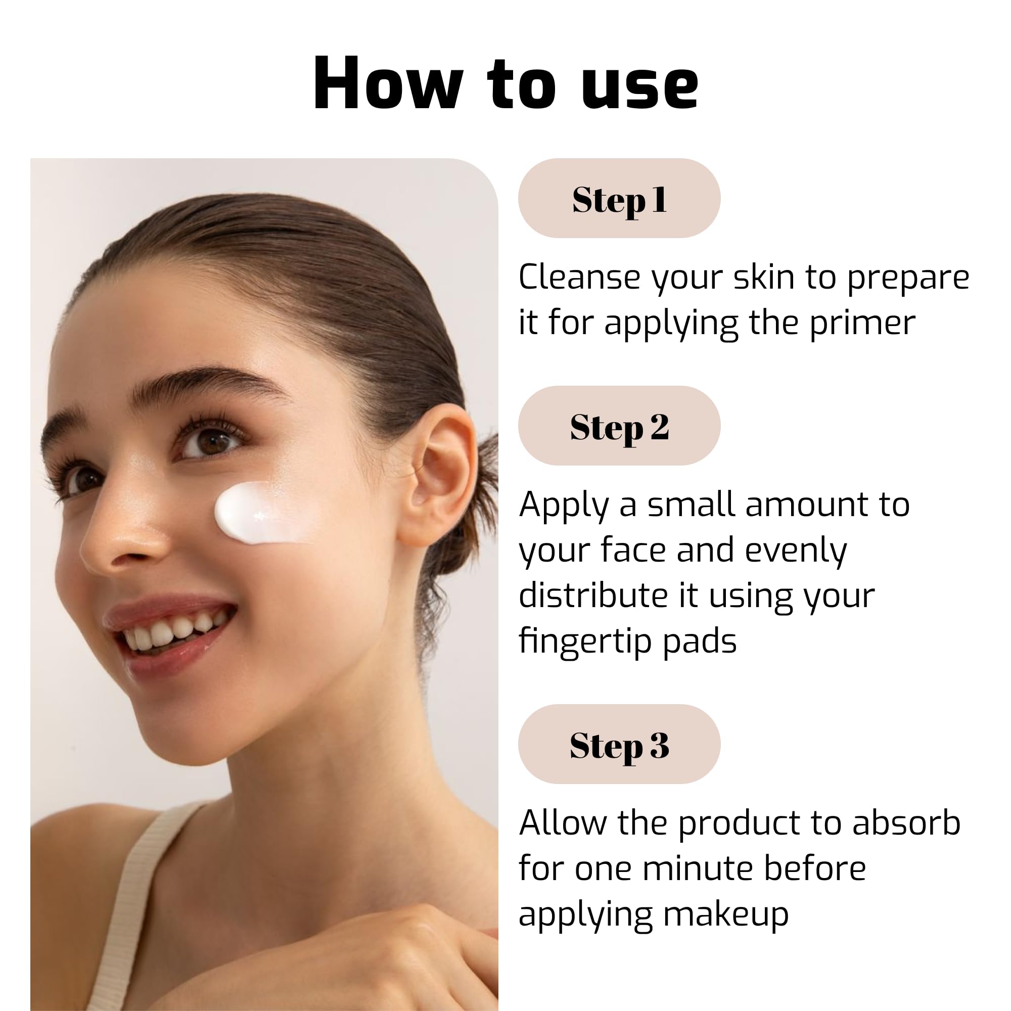 Silicone Face Primer on skin reveals a smooth, even base ready for makeup.