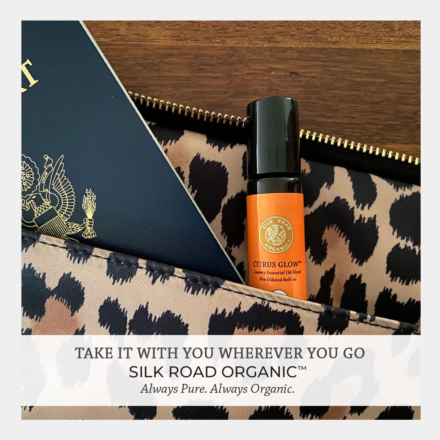 Front view of Silk Road Citrus Glow roll-on packaging