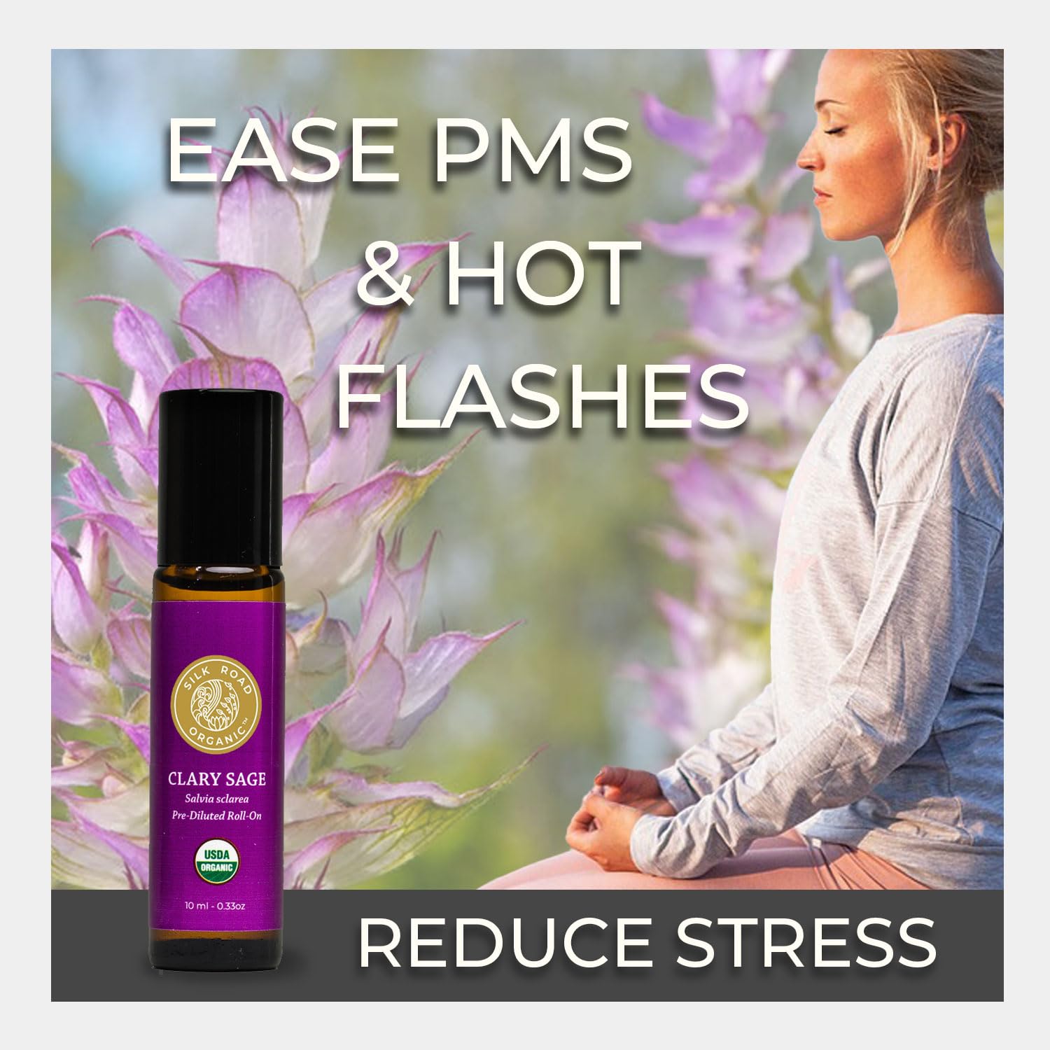 Organic Clary Sage essential oil roll-on ingredients and label