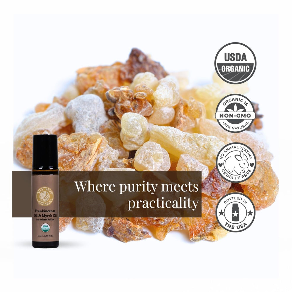 Ingredients: organic Frankincense (Boswellia carterii), Myrrh (Commiphora myrrha), Patchouli in MCT oil
