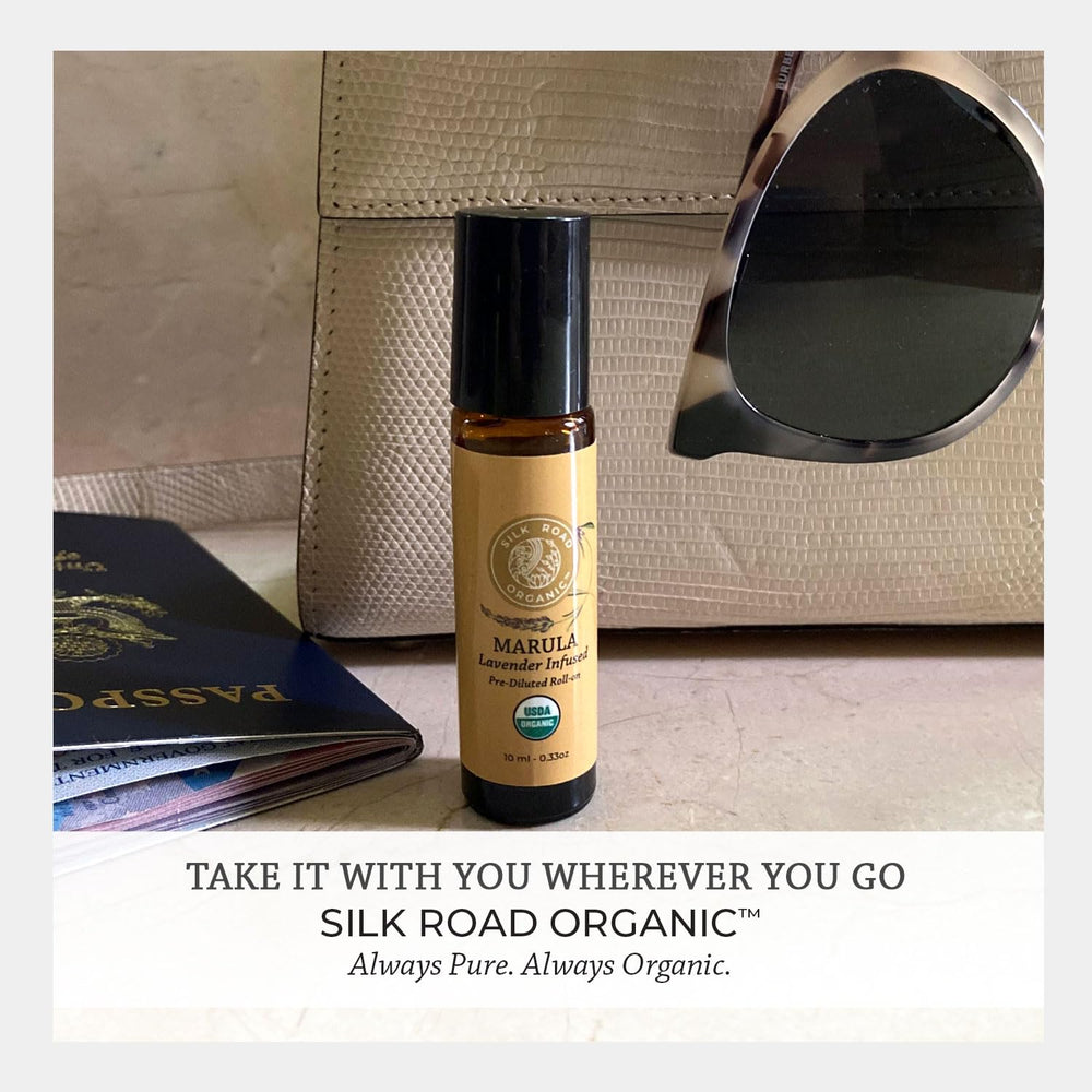 Travel-friendly compact 10 ml roll-on bottle in a bag