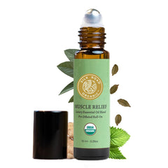 Silk Road Organic Muscle Relief Roller bottle with peppermint and ginger notes