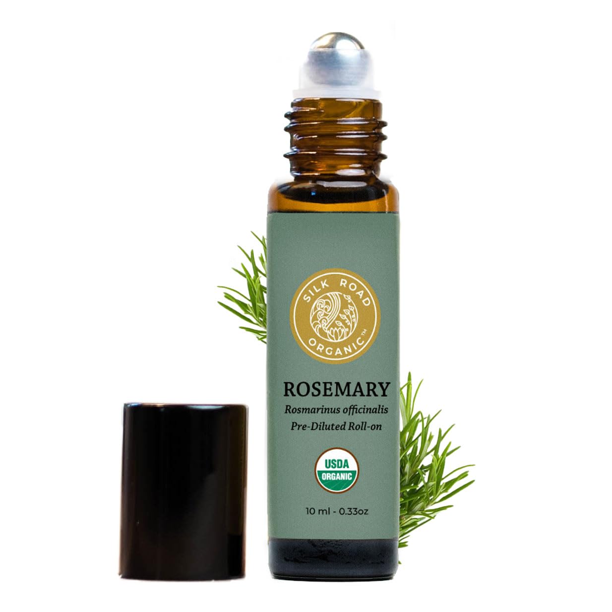 Silk Road Organic Rosemary Essential Oil & Jojoba Roll-On bottle, 10 ml
