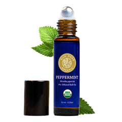 Silk Road Organic Peppermint Essential Oil Roll-On bottle – front view