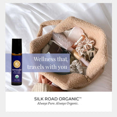 Product box with bottle of Silk Road Peppermint Roll-On