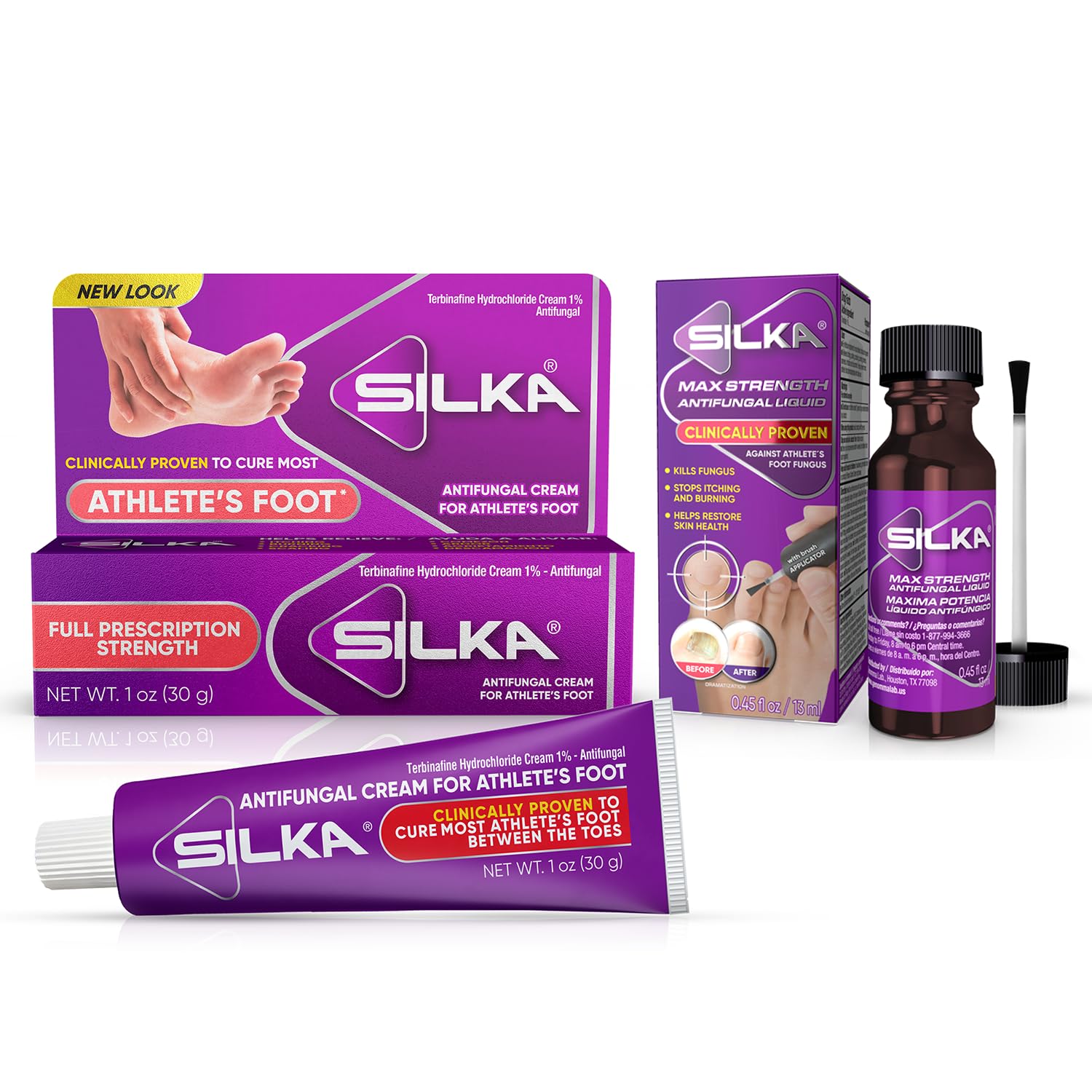 Silka Max Strength Liquid Bottle demonstrates targeted antifungal treatment for nails and skin relief.
