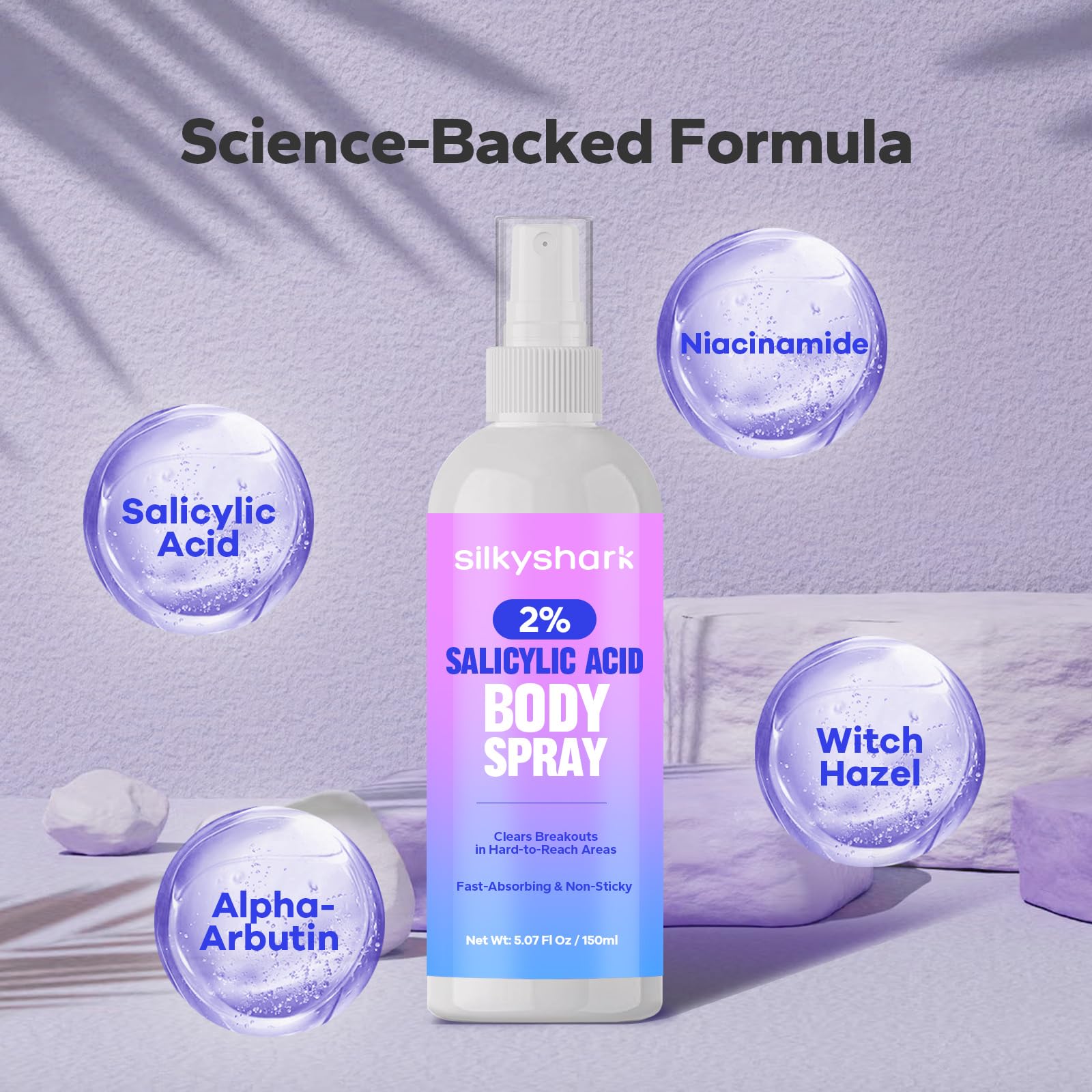 Back coverage with SilkyShark Salicylic Acid Spray requires no rubbing