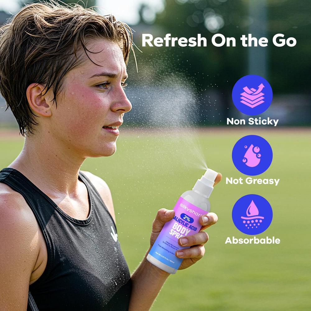 Chest area focus with SilkyShark Salicylic Acid Spray for smoother texture