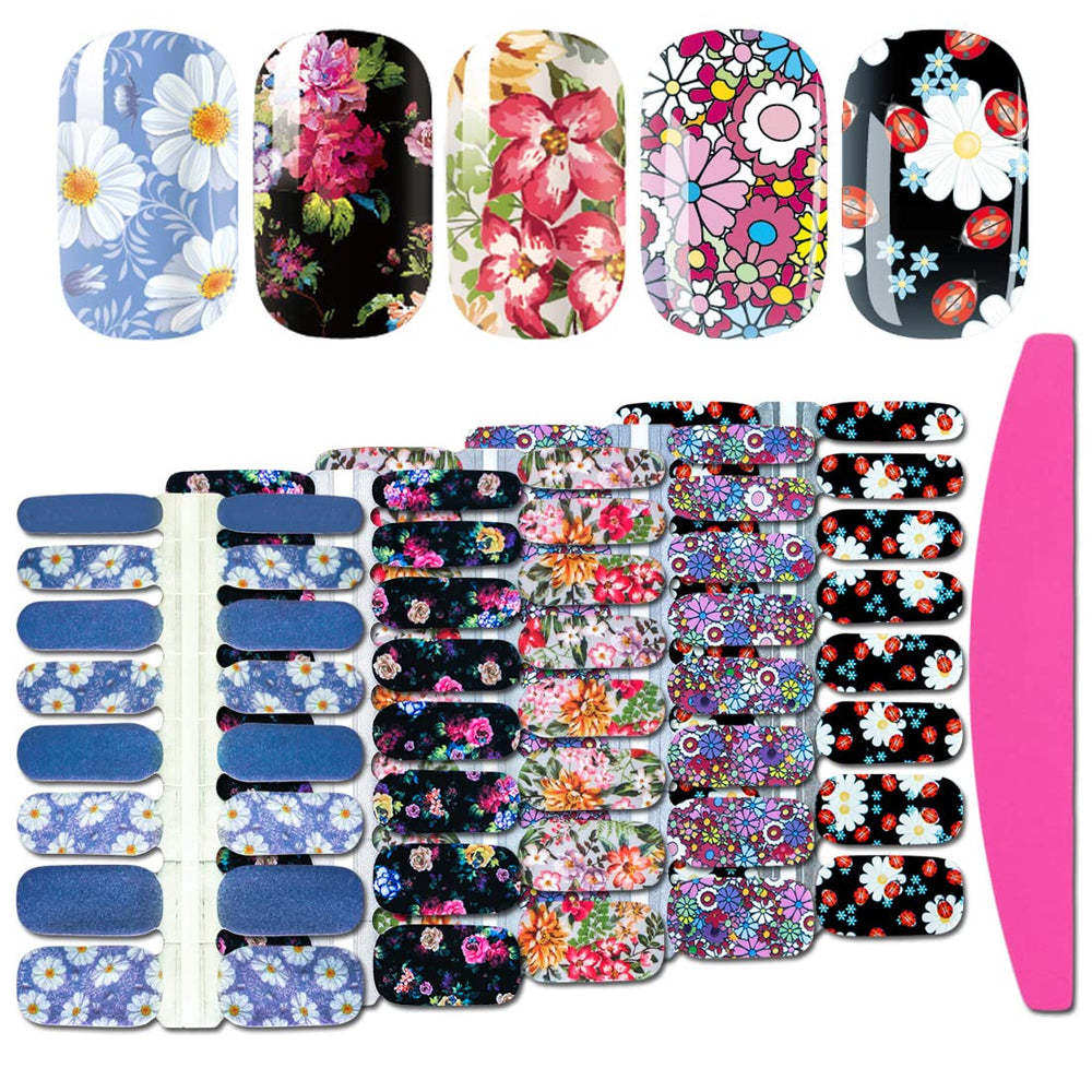 SILPECWEE flower nail strip pack with vibrant designs for quick at-home manicures.