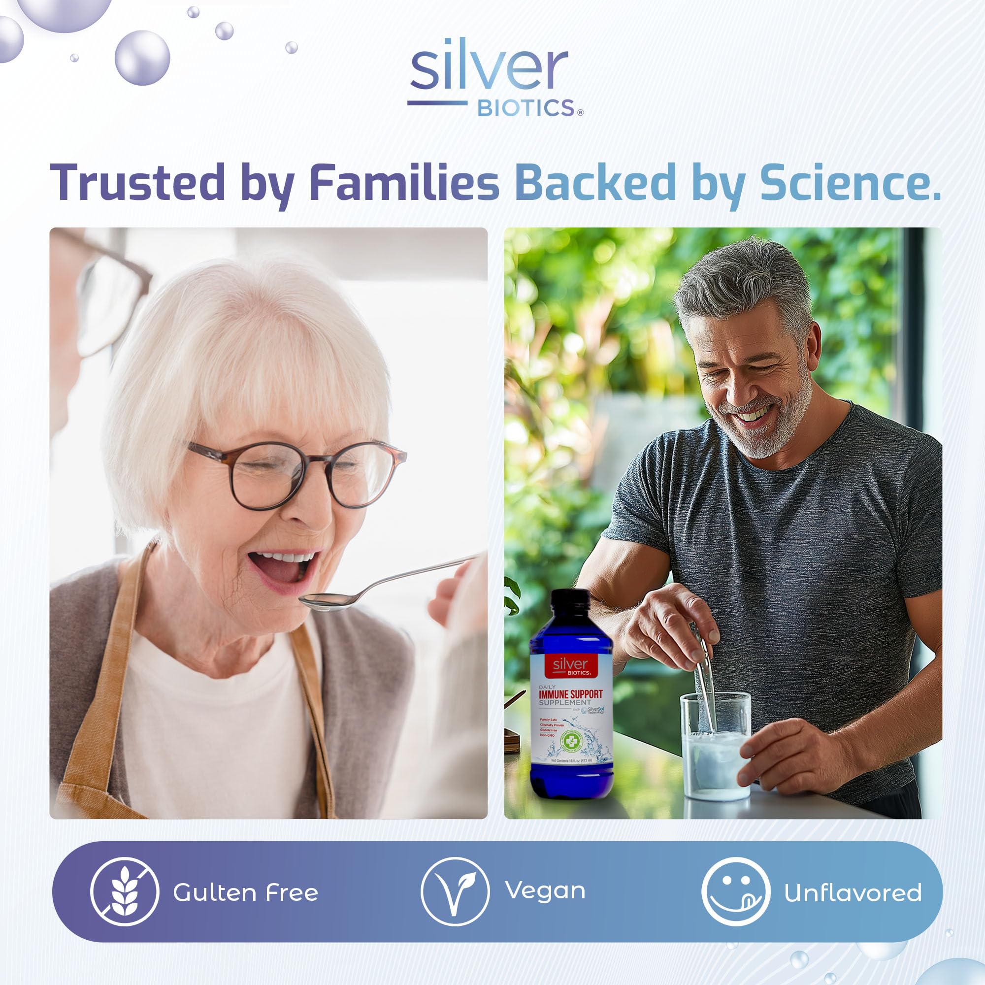 Packaging close-up showing SilverBiotics branding