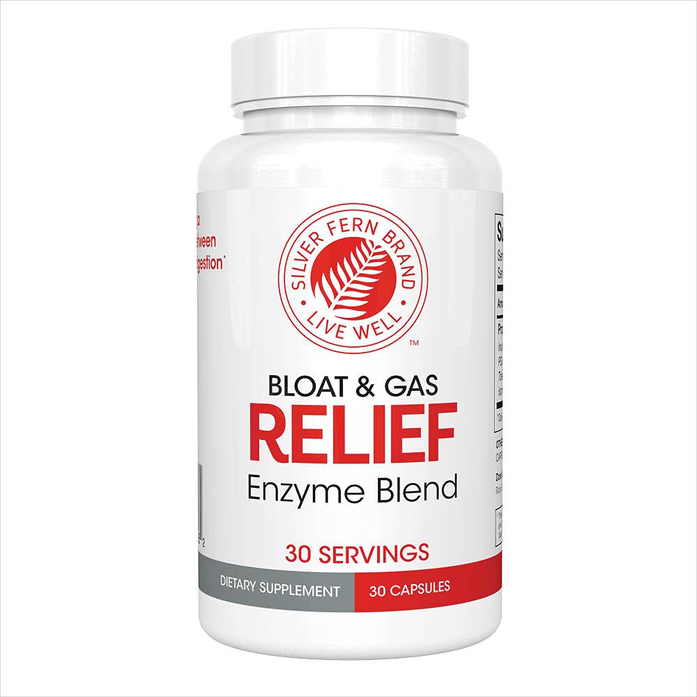 Silver Fern Bloat & Gas Relief Digestive Enzyme Blend bottle – front view
