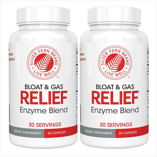 Front view of Silver Fern Bloat & Gas Relief Digestive Enzyme Blend bottle