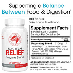 Silver Fern Bloat Relief bottle label, shows enzyme blend for comfort after eating