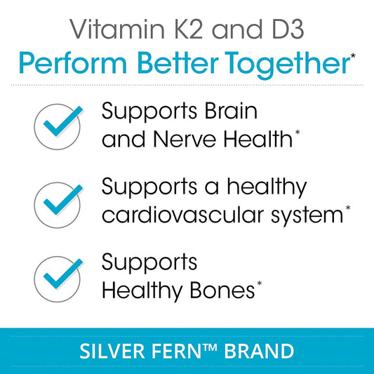 Close-up of Silver Fern K2-D3 bottle showing 60 capsules