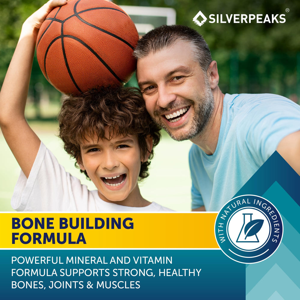 Illustration of key ingredients: calcium, vitamin D3, vitamin K2, magnesium, zinc