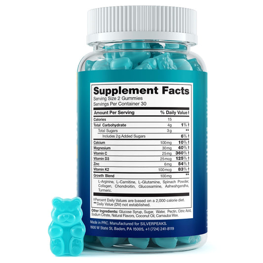 Close-up of SILVERPEAKS Height Growth Gummies Wild Berry flavor