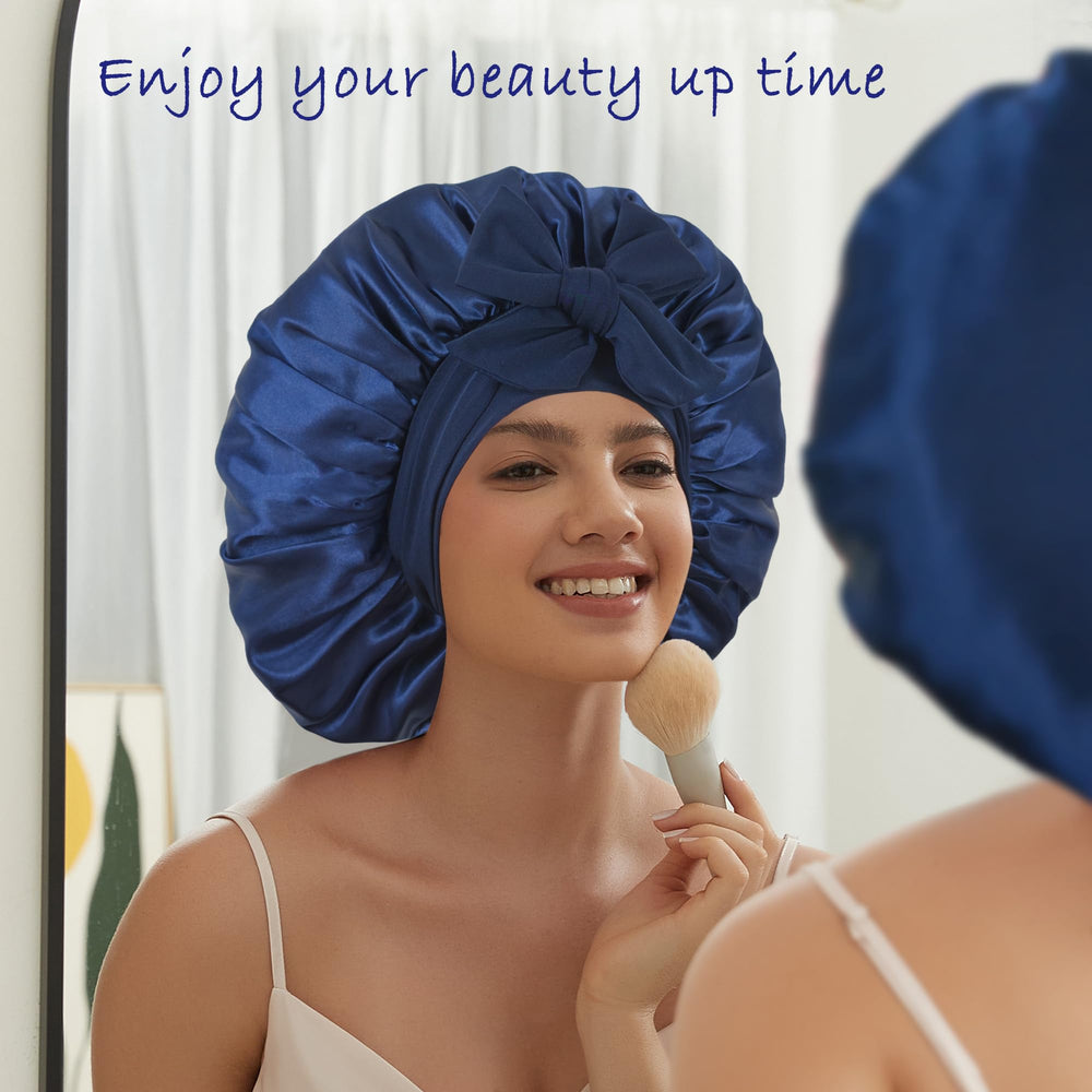 Simapu generously sized bonnet covers all hair volumes without pressure.