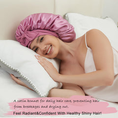 Simapu satin bonnet with generous size covers all hair for various styles.