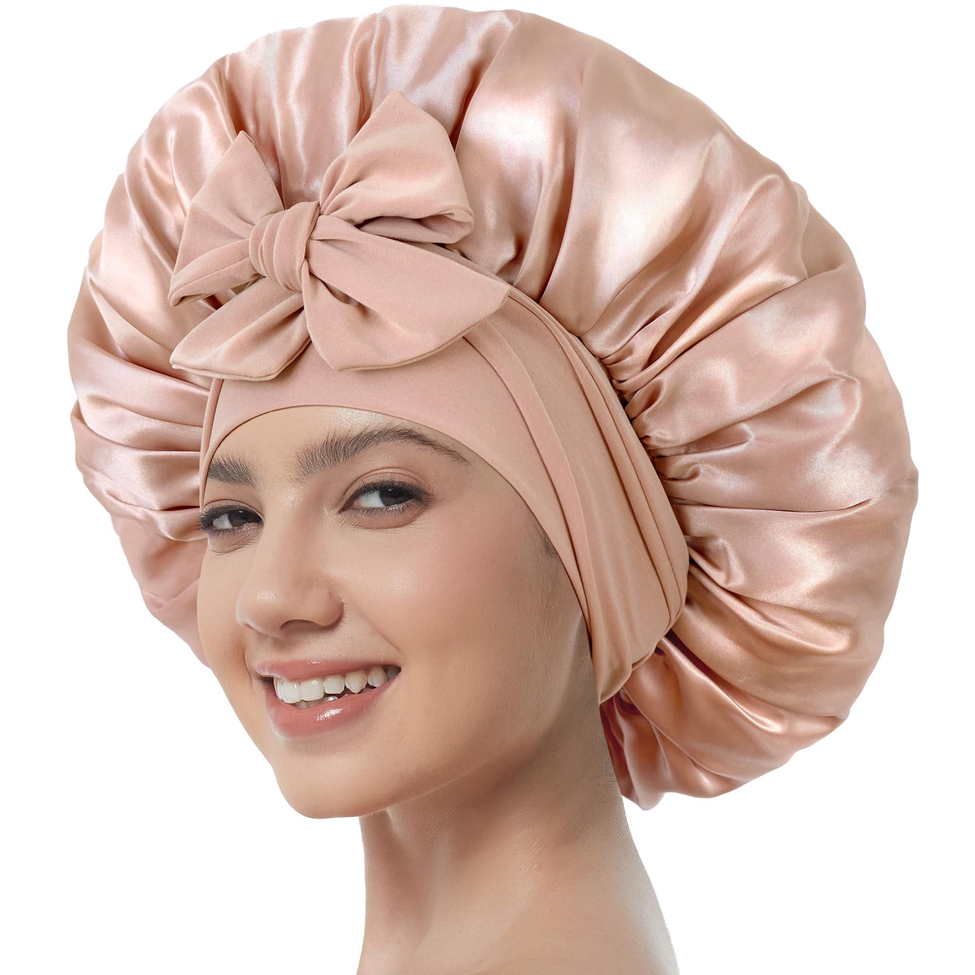 Simapu satin bonnet with tie band: secure fit for comfortable sleep.