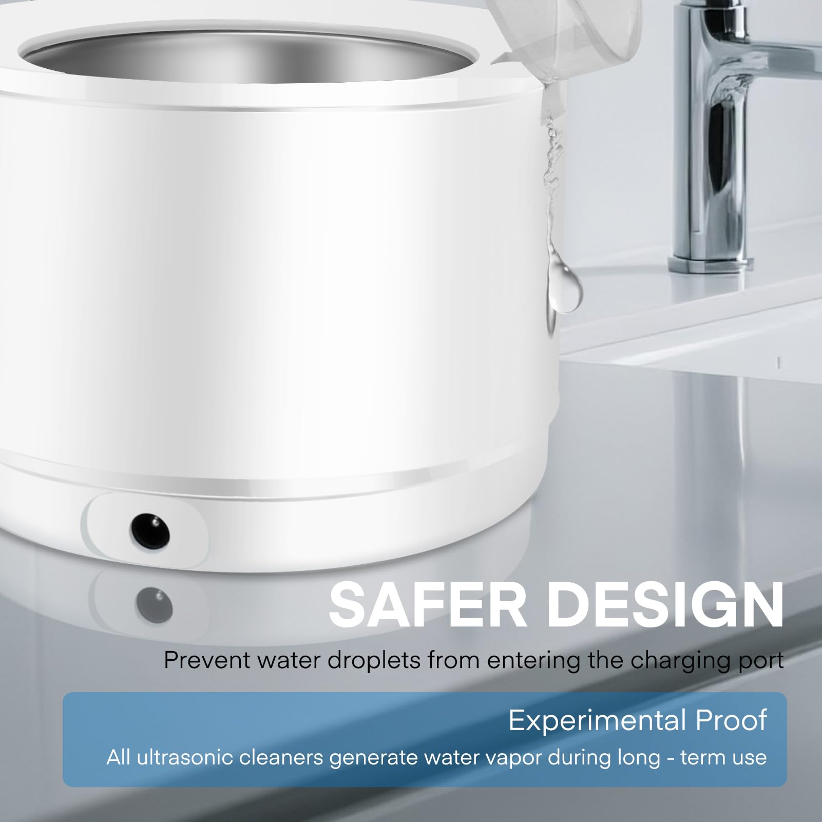 Compact white denture cleaning device with lid