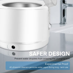 Compact white denture cleaning device with lid