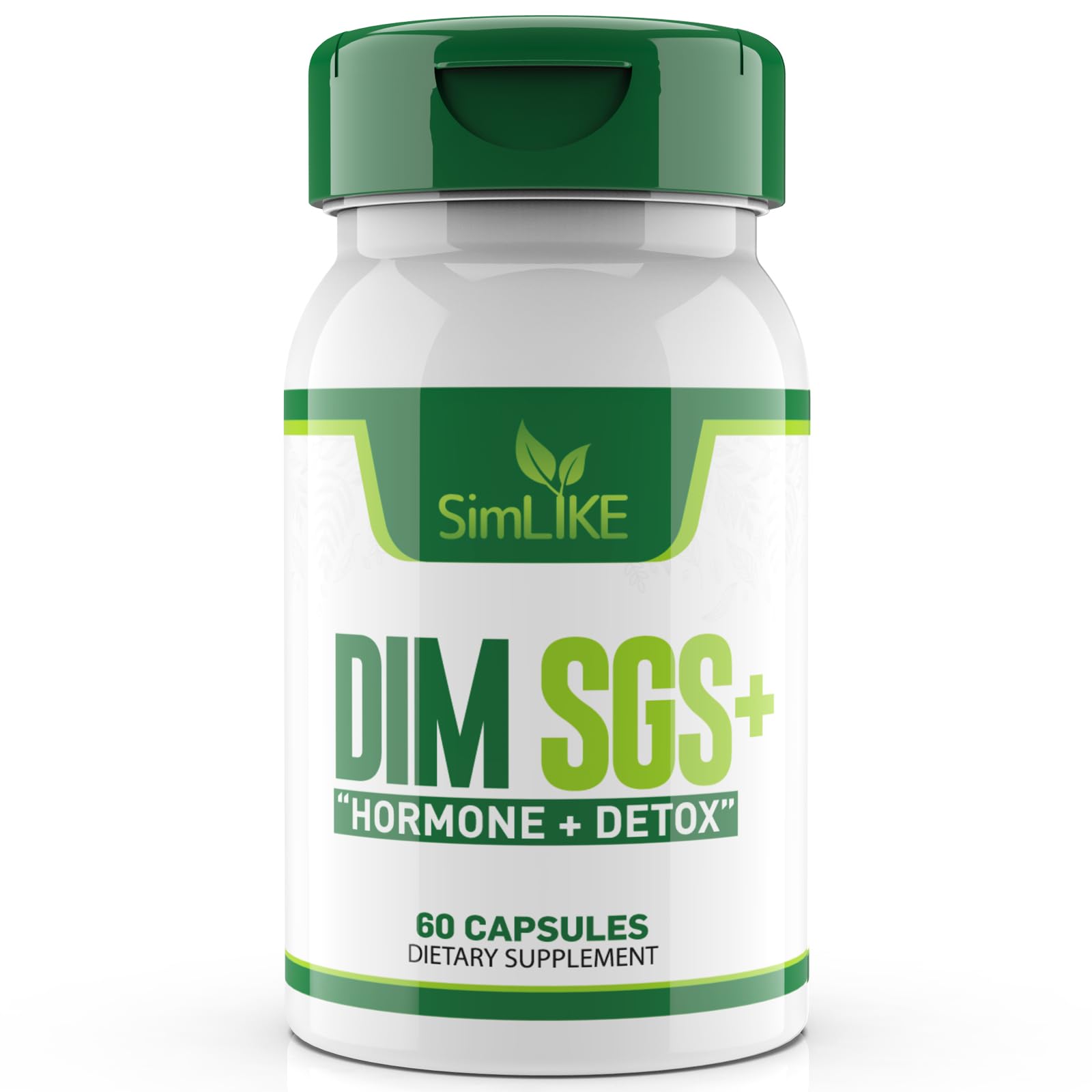 Simlike DIM Hormone Detox bottle pouring capsules for daily balance.