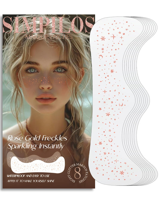 Simpilos rose gold glitter face patch for festival makeup and skin-friendly sparkle.