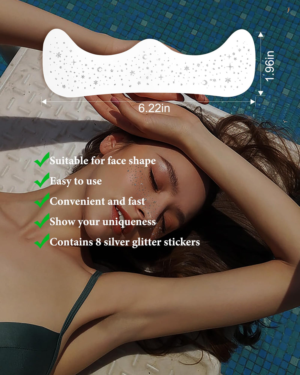 Waterproof Simpilos glitter patches remain sparkling in light sweat