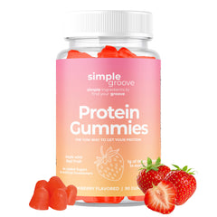 Front view of the Simple Groove Protein Gummies bottle, 90 count.
