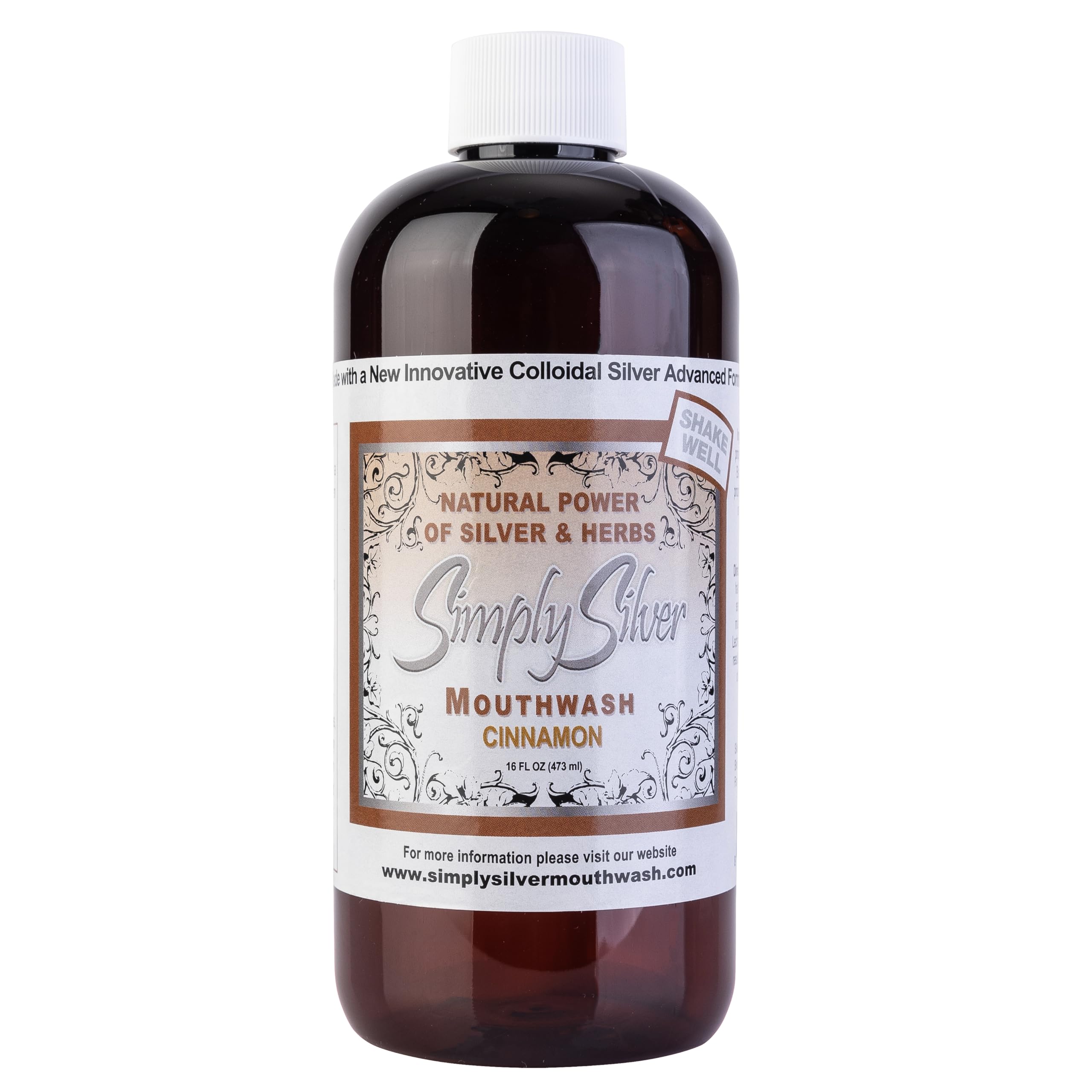Simply Silver Cinnamon Mouthwash bottle front view