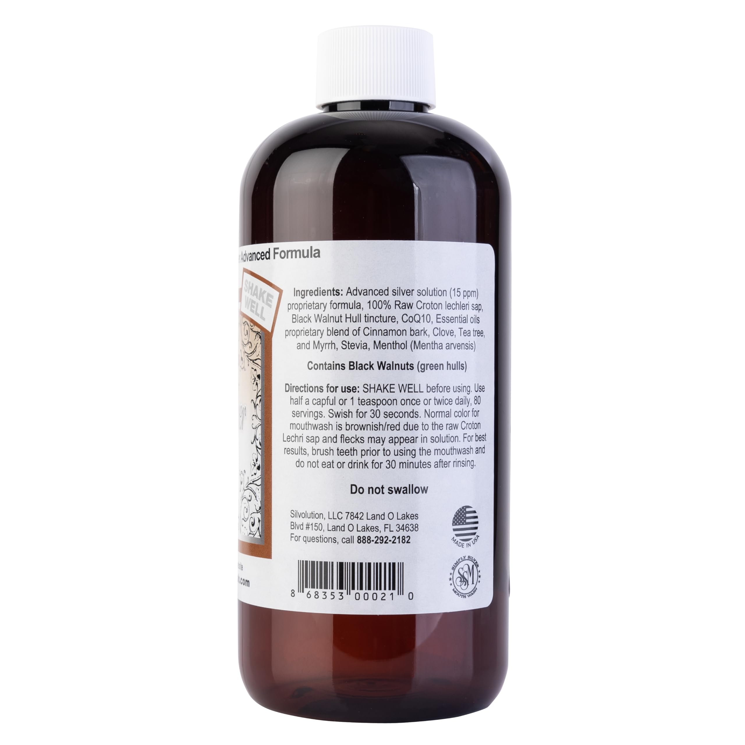 Close-up of cinnamon flavor label on Simply Silver bottle