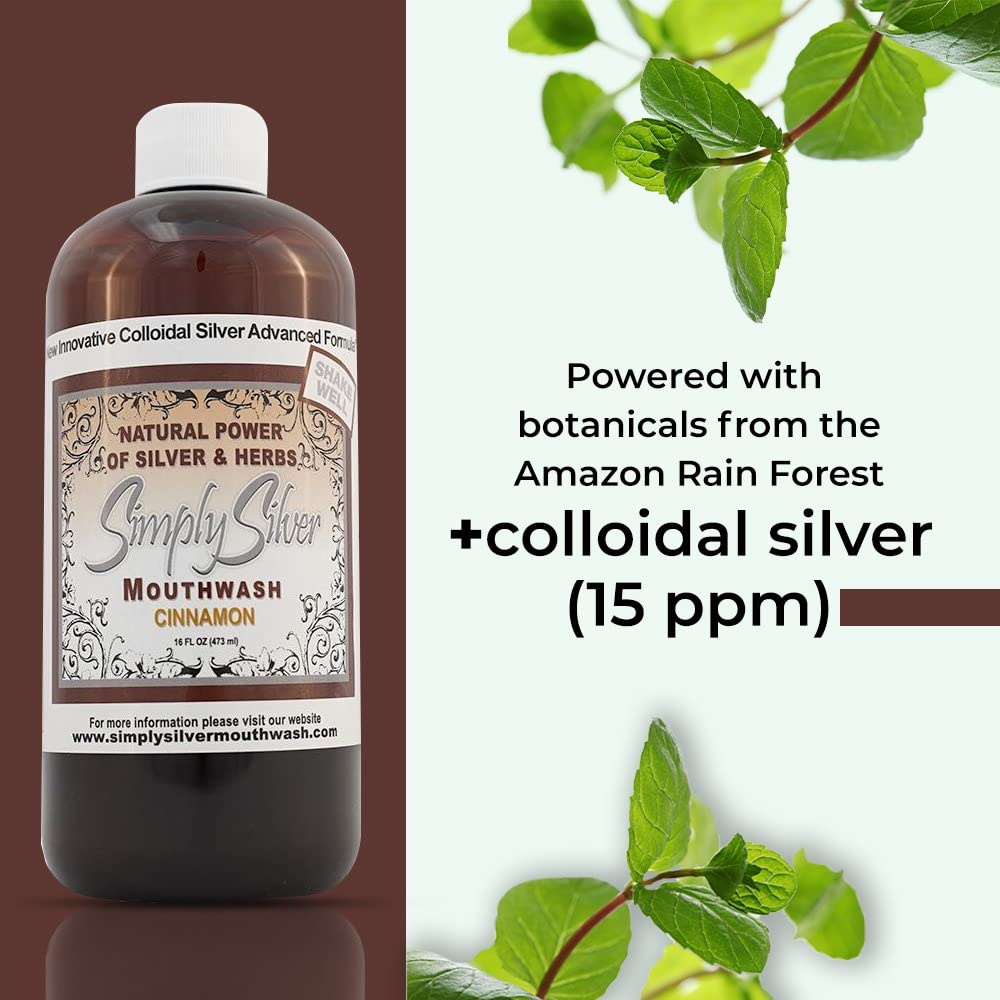 16 oz Simply Silver Cinnamon Mouthwash with fresh breath concept