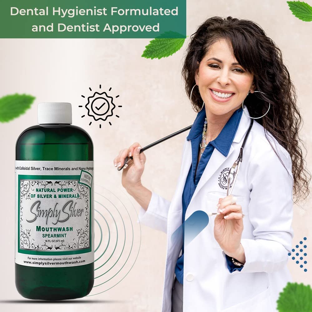 Ingredient highlights on Simply Silver Mouthwash Spearmint label