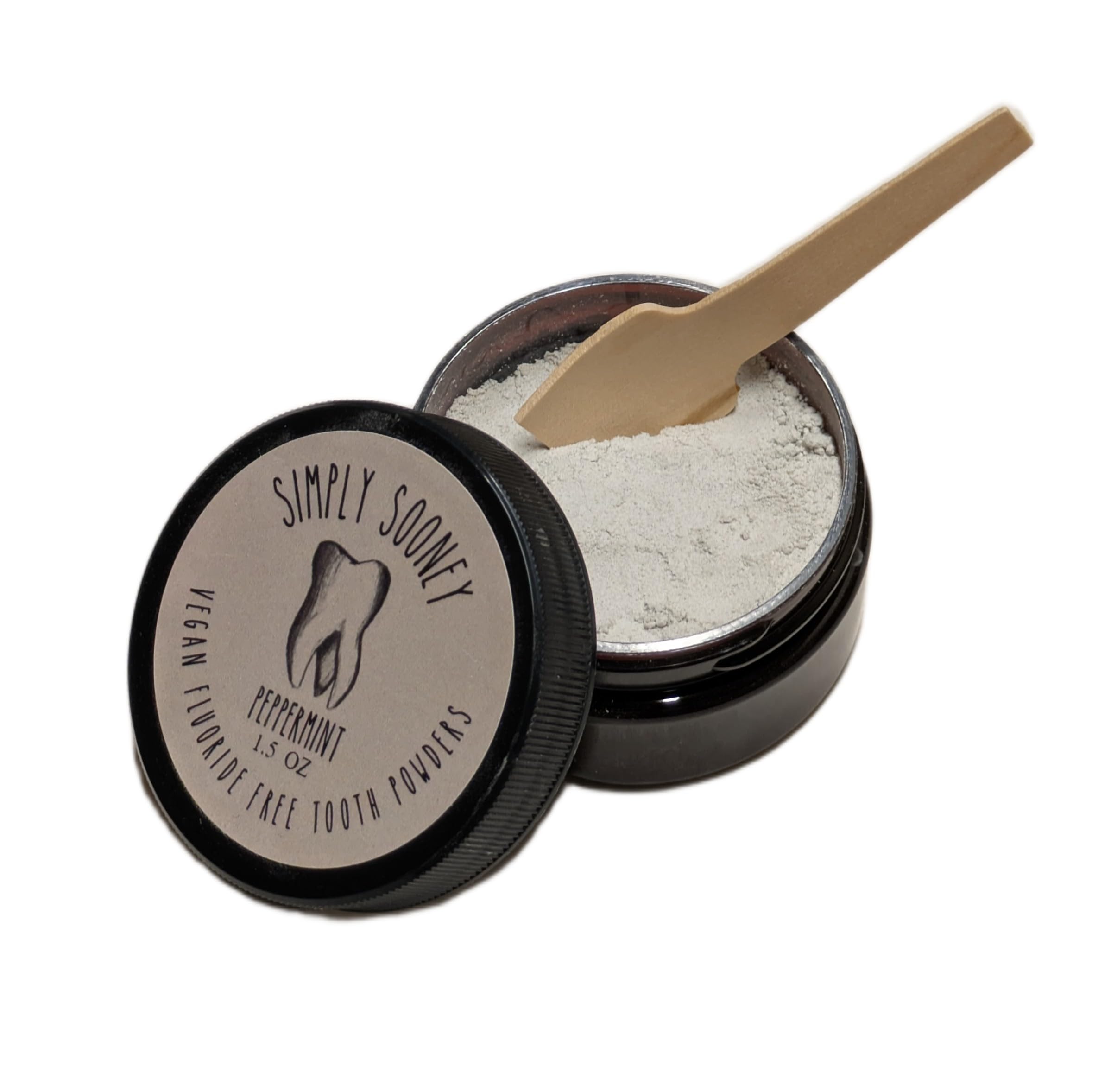 Front view of Simply Sooney Fluoride-Free Remineralizing Toothpaste Powder in 1.5oz jar