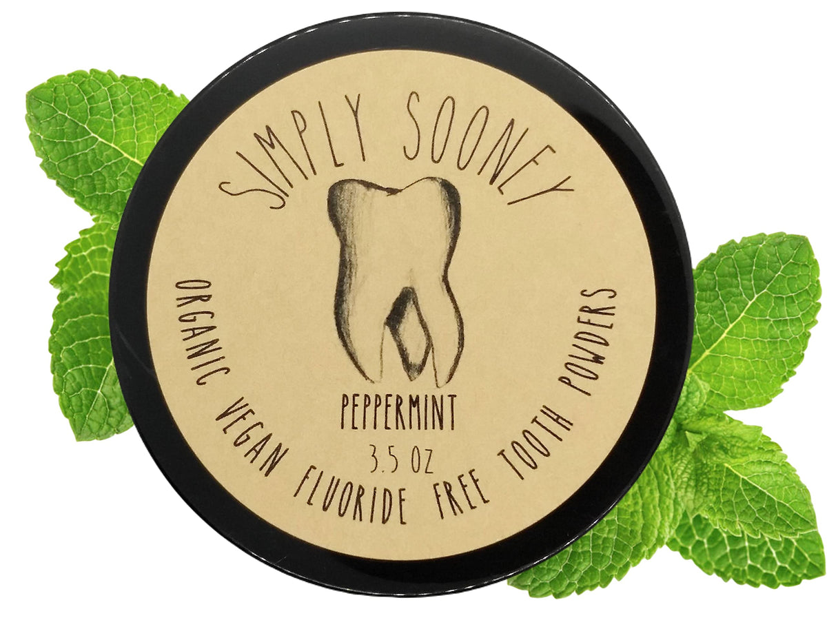 Jar of Simply Sooney toothpaste powder in a BPA-free container