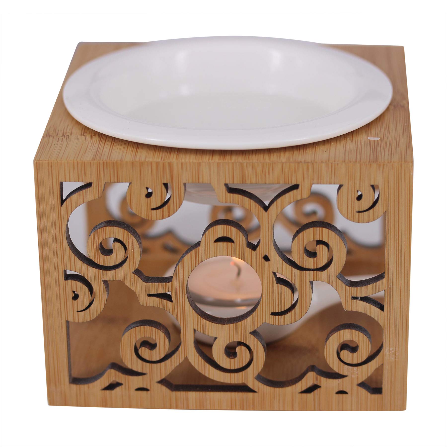 Instructions showing water and oil added to the bowl with the diffuser ready