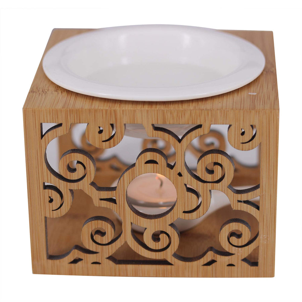 Instructions showing water and oil added to the bowl with the diffuser ready