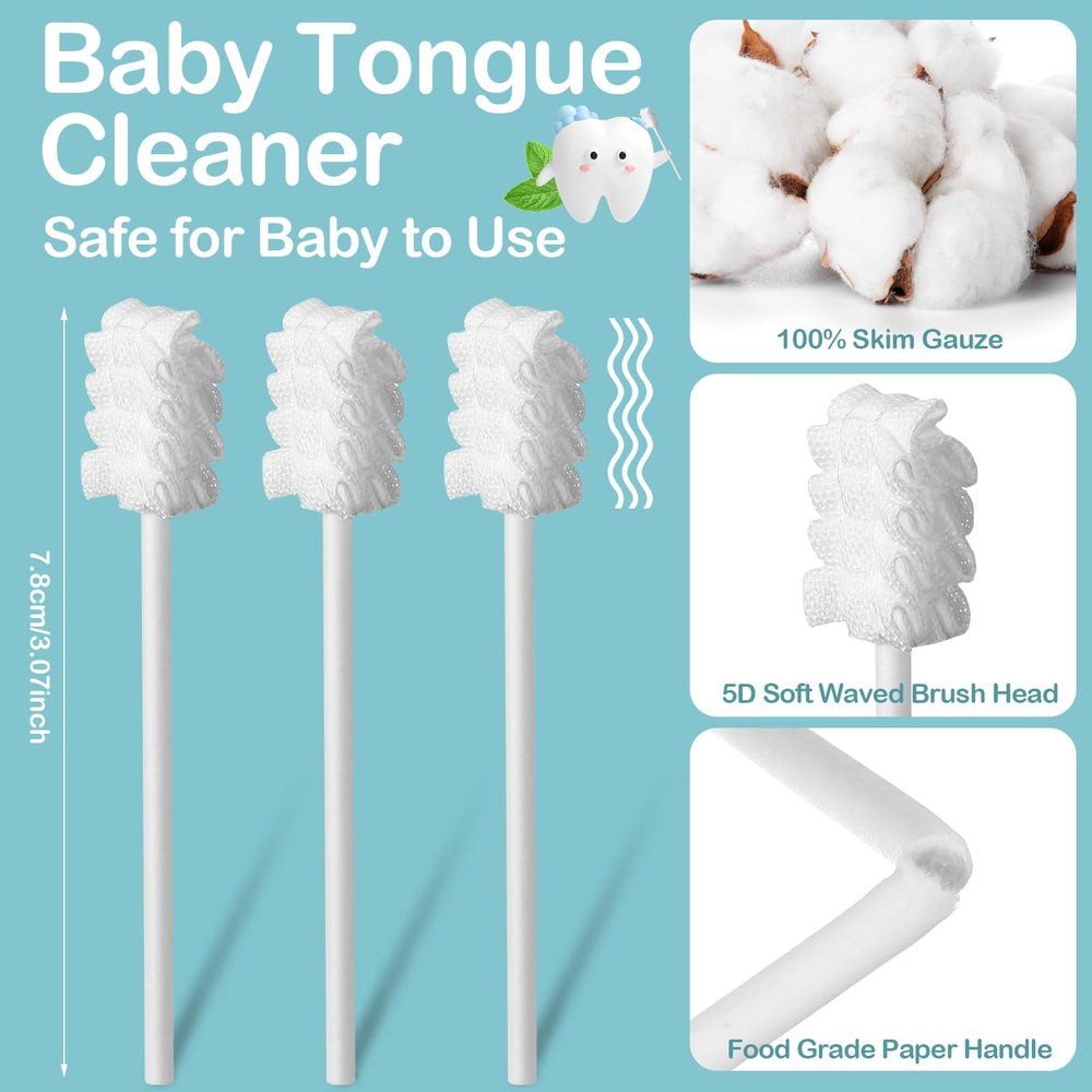 Close-up of 200 disposable baby tongue cleaners