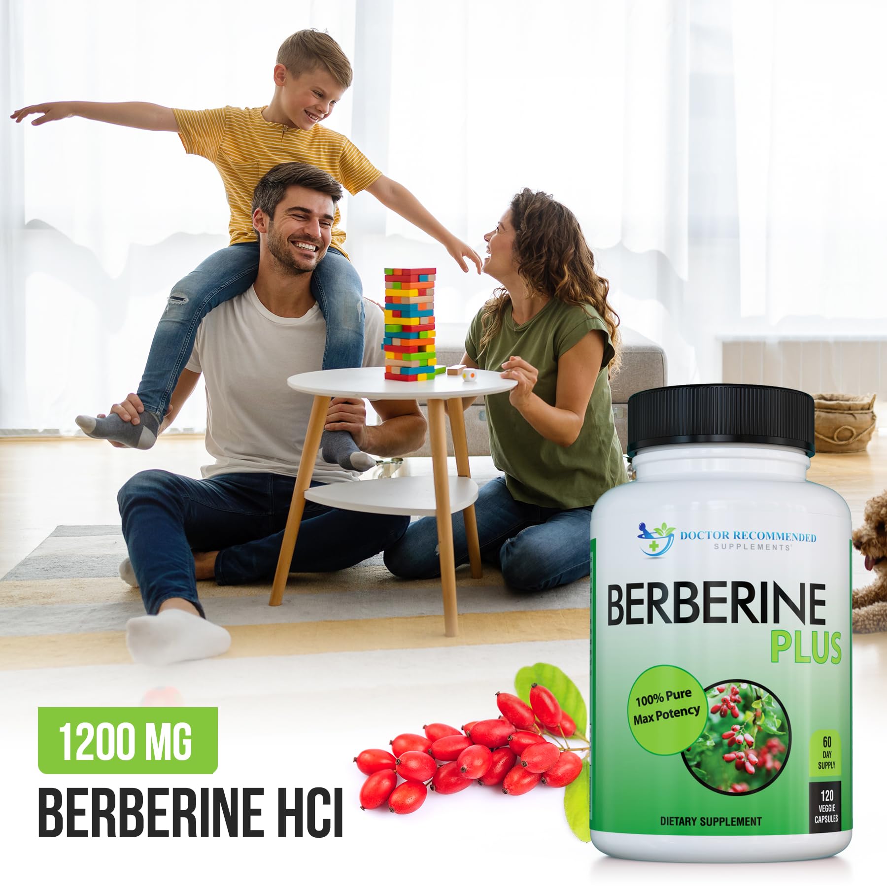 Single-ingredient berberine supplement capsule bottle