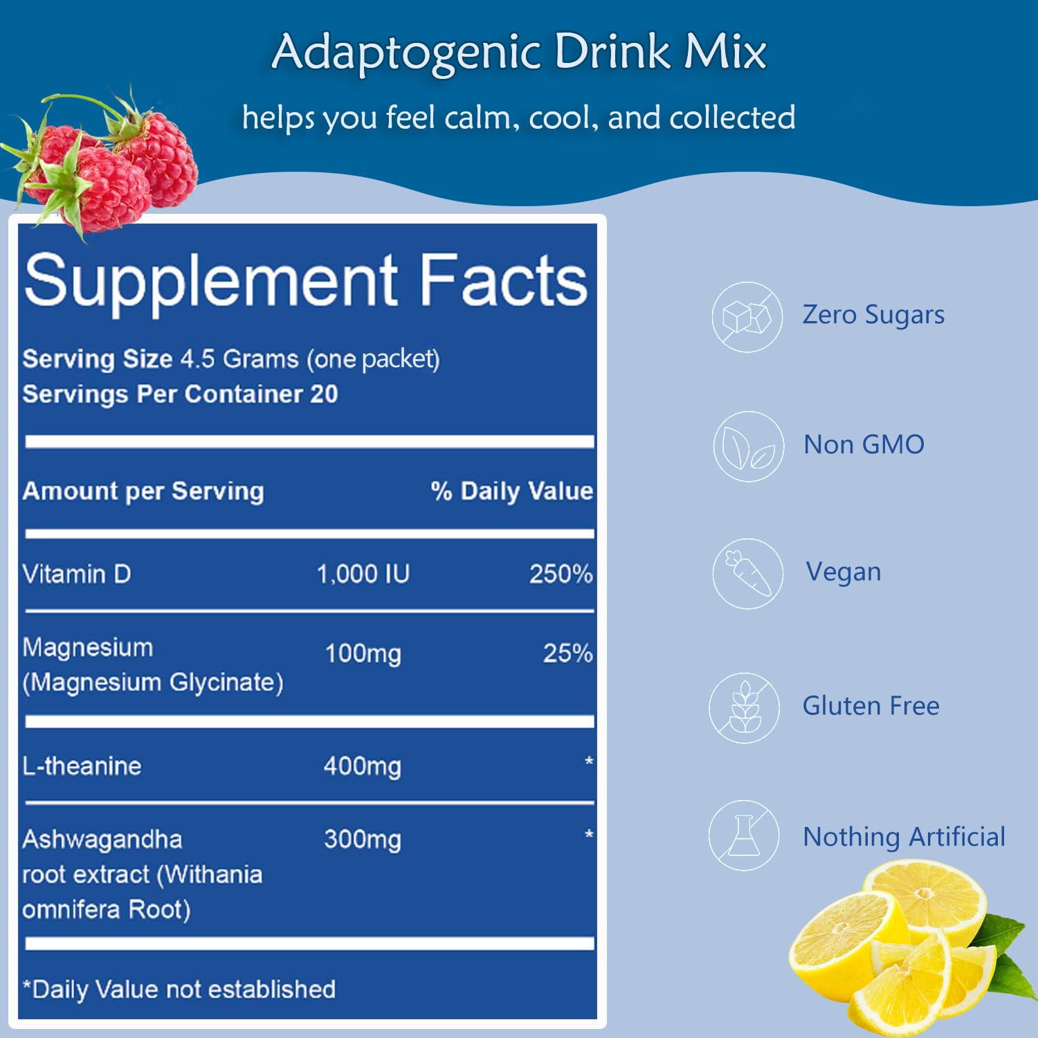 Single-serve packets of magnesium glycinate for Calm drink mix in raspberry lemonade