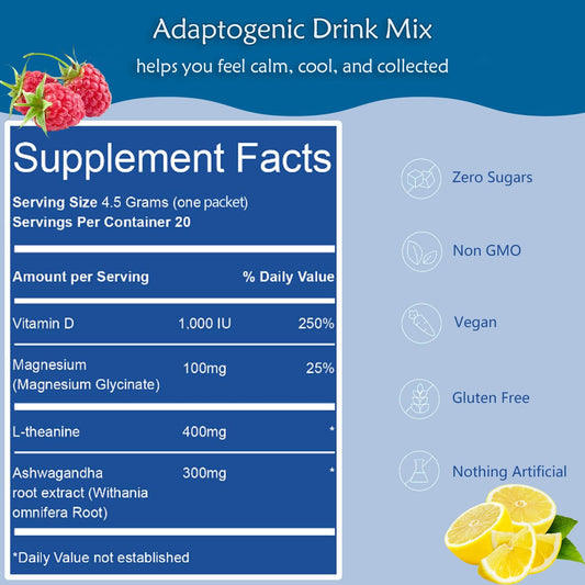 Single-serve packets of magnesium glycinate for Calm drink mix in raspberry lemonade