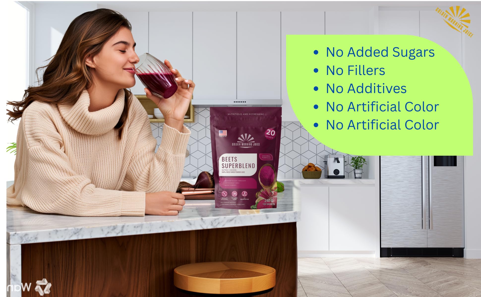 Single-serve sachets packaging for Beets Superfoods Blended Powder Juice