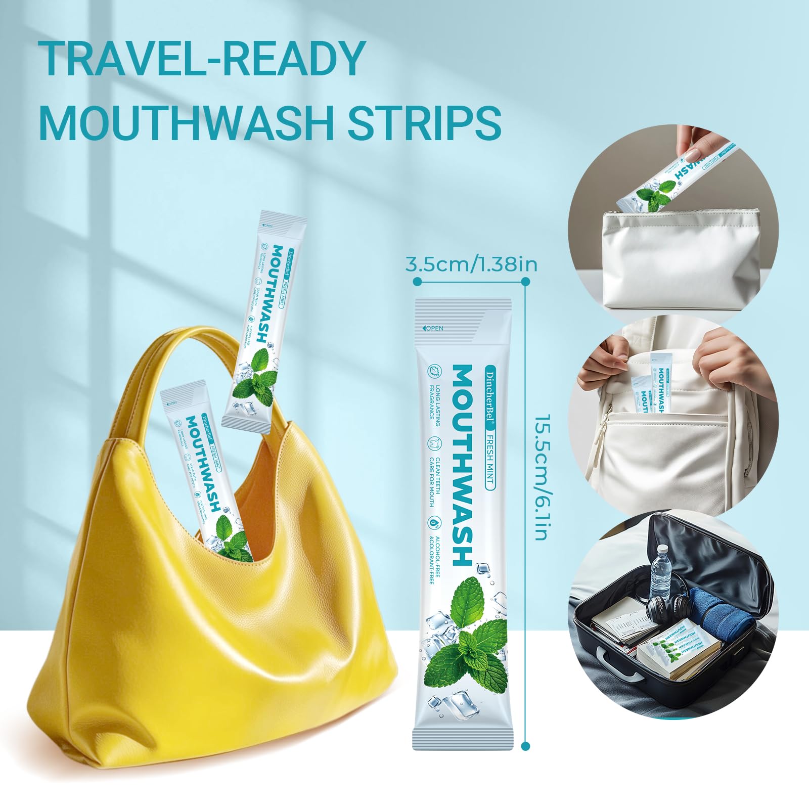 Close-up of a single 18ml mouthwash packet