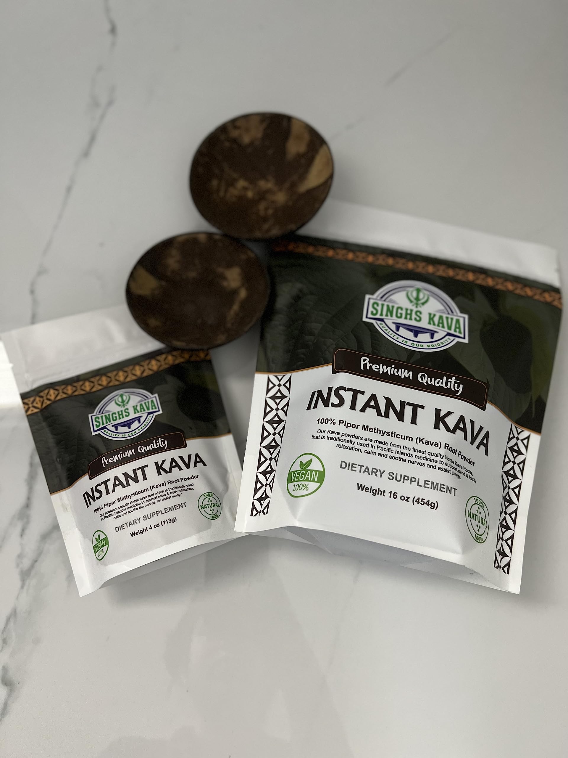 Kava powder bottle with spoon and 4oz label