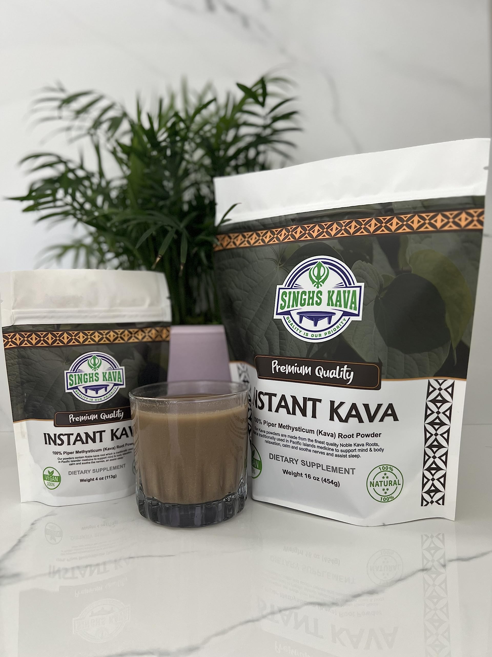 Prepared cup of kava served from SINGHS powder